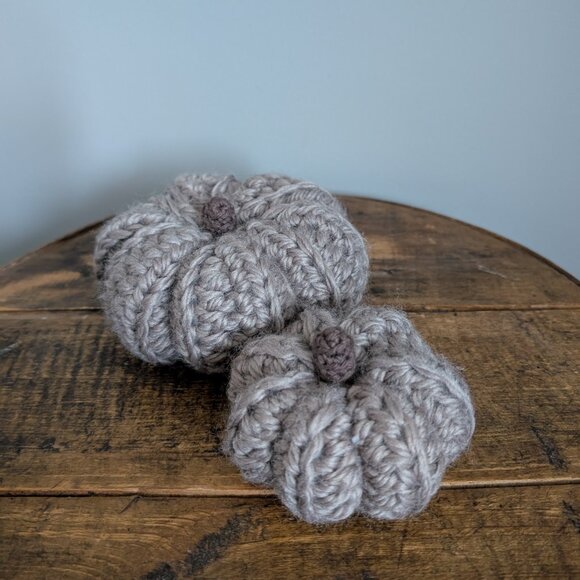 Crochet Fall Pumpkins set of 2 taupe handmade pumpkins - Picture 6 of 12